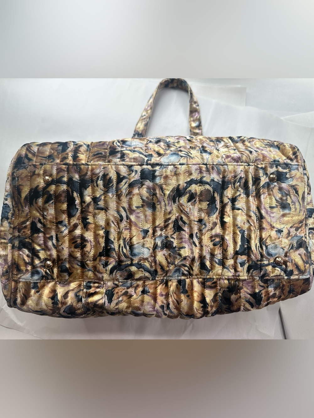Anthropologie Gold Quilted Velvet Floral Weekender Overnight Travel Bag NWOT - Picture 7 of 12